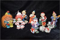 12 Porcelain Bisque and Resin Clown Figurines