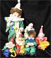 6 Porcelain Bisque Clown Figurines