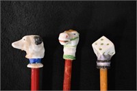 3 Carnival Canes with a Ceramic/Porcelain Top of D