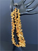 Vintage Amber Beaded Necklace with Sterling Clasp