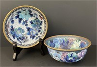 Vintage Cloisonne Enameled Ceramic & Brass Bowls