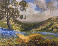 Bluebonnet Hill Country Original Gouache on Canvas