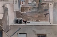 Ivan McDougal "Rooster on Roof" Watercolor