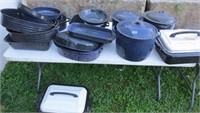 Large lot of graniteware pans & roasters