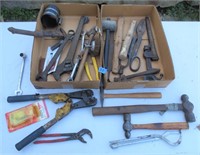 2 boxes of tools, tin snips, hammers