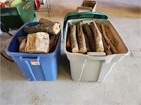 Two 18 gallon storage totes of seasoned firewood