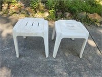 Two plastic Square stackable patio tables