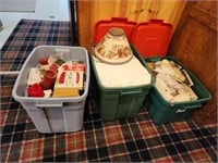 3 storage totes of assorted Christmas theme items
