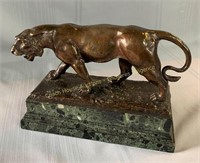 Paul Philippe bronze lion on marble base with