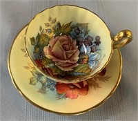 Aynsley Cabbage Rose cup & saucer signed J.A.