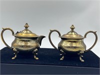 Brass etched Creamer Sugar Pot Set