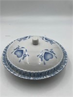 pie dish with country blue heart pattern