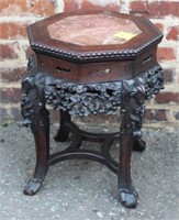 Antique Oriental octagon Stand w/ carved goat on