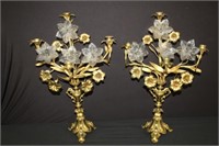 Pair of Nice Brass gilt Candelabras w/ glass
