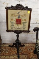 45.5" Victorian Carved Fire Screen w/ needlepoint