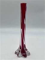 Red twist art glass vase ribbed