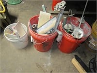 3 buckets of mason tools & items