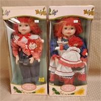 2 Raggedy Ann & Andy Dolls w/ Boxes