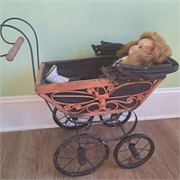 Antique Doll Pram with Doll
