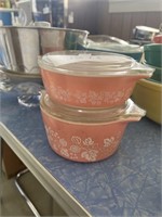 PINK PYREX BOWLS WITH LIDS