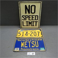 License Plates - NO SPEED LIMIT Sign