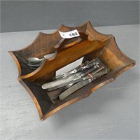 Civil War Era Flatware w/ Cutlery Wooden Tray