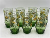 VTG LIBBEY Green Floral Pattern Glasses, signed