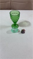 Green Glass Goblet and Glass knickknack Holder