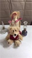 2 small oil lamps, bear, homemade doll
