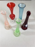 3 swung glass vases 2 colored glass