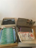 Vintage boot, boxes of material, vintage pattern