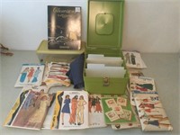 Vintage clothes patterns, small plastic totes