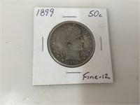 1899 P Barber Silver Half Dollar,Fine 12