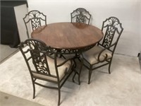 Iron/Wood Table With 4 Iron Chairs 36 Round