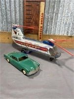 TIN TOY HELECOPTER, PLASTIC CAR