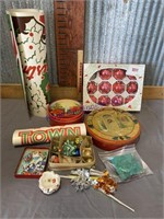 CHRISTMAS TINS, ORNAMENTS, POSTERS