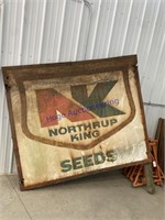 NORTHRUP KING TIN SIGN, RUSTED/ BENT, 2-SIDED,