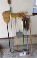 Assorted Brooms, Mops, Dust Pan, Etc.