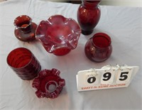 Red Glass Vases and Candle Holders