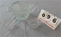 Clear Glass Pitcher w/Cream and Sugar Bowls
