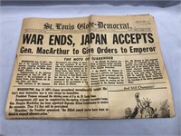 VINTAGE ST LOUIS NEWSPAPER. END OF WORLD WAR II