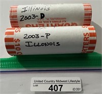 2 Bank Rolls 2003 D&P Illinois State Qtrs