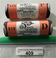2 Mint Rolls 2005 D&P Kansas State Qtrs