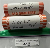 2 Bank Rolls 2003 D&P Maine State Qtrs