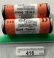 2 Mint Rolls 2004 D&P Texas State Qtrs