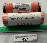 1 Mint/1 Bank Rolls 2005 D&P Kansas State Qtrs