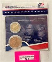 US Mint Pres $1 & Spouse Medal-Harrison