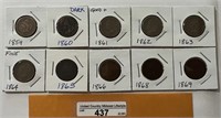 1859/1869 Various Indian Cents-10 Coins