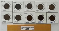 1864/1888 Various Indian Cents-10 Coins