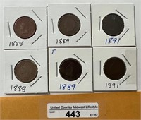 1888/1891 Various Indian Cents-6 Coins
